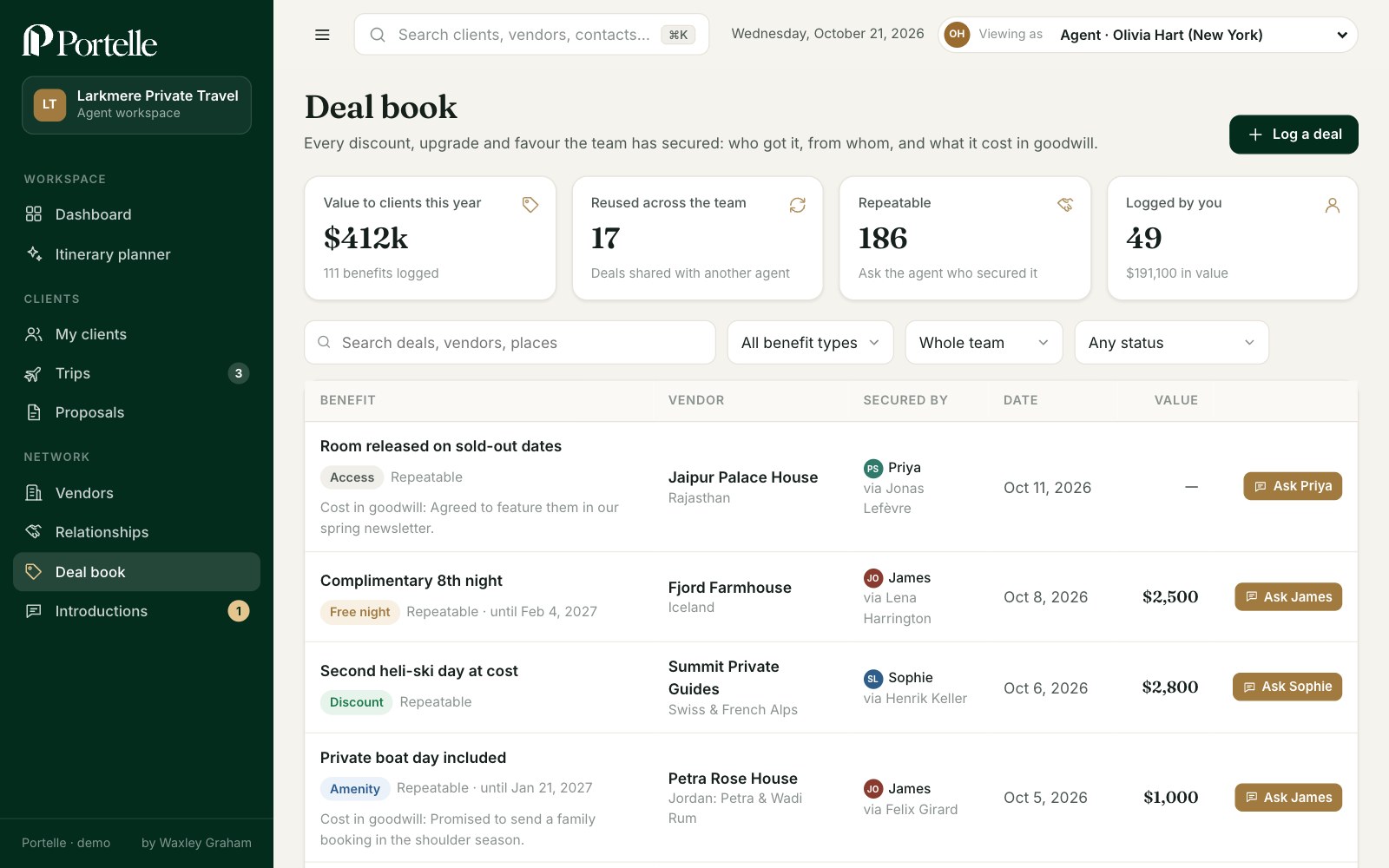The deal book in Portelle