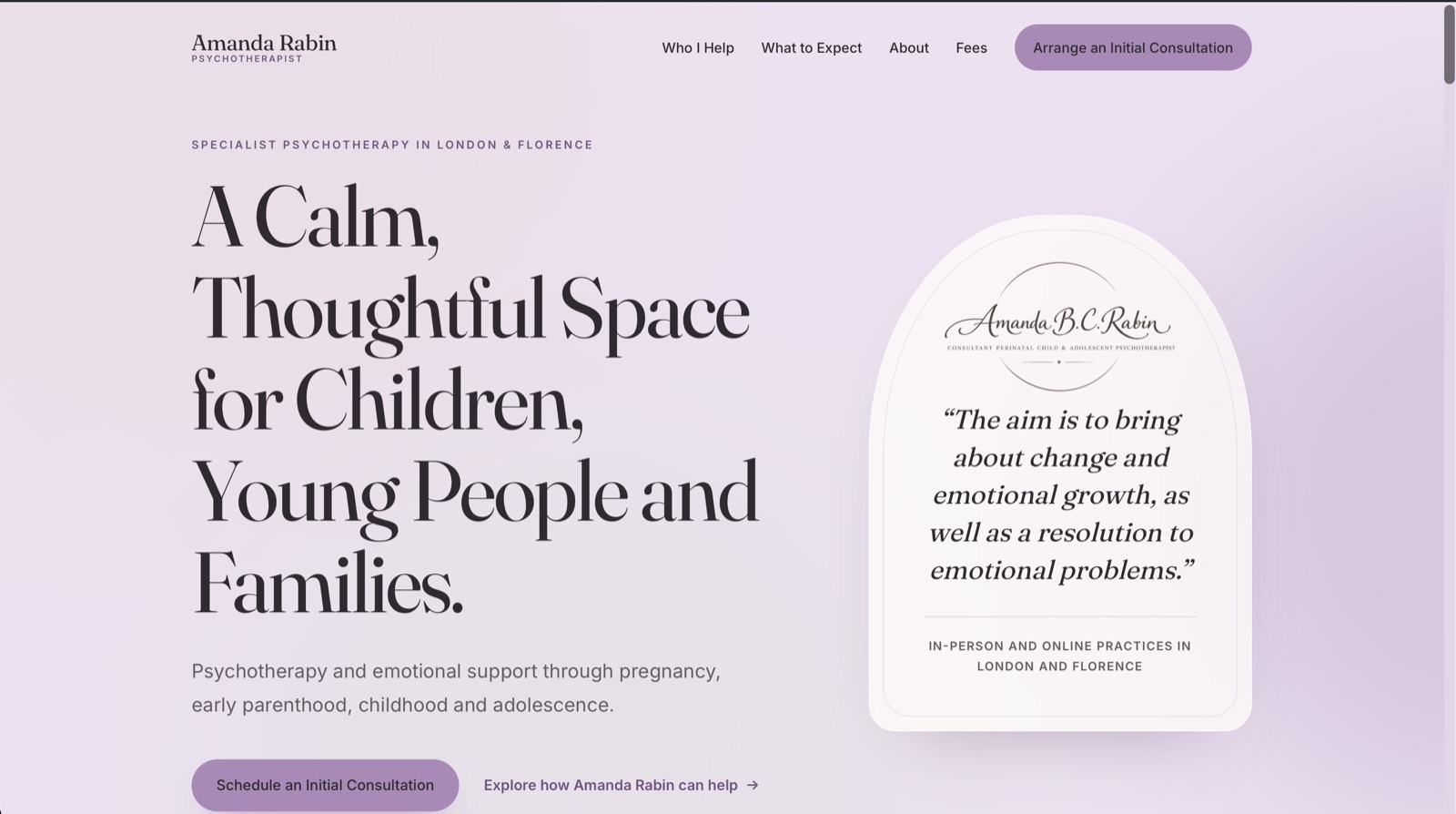 Amanda Rabin psychotherapy practice website